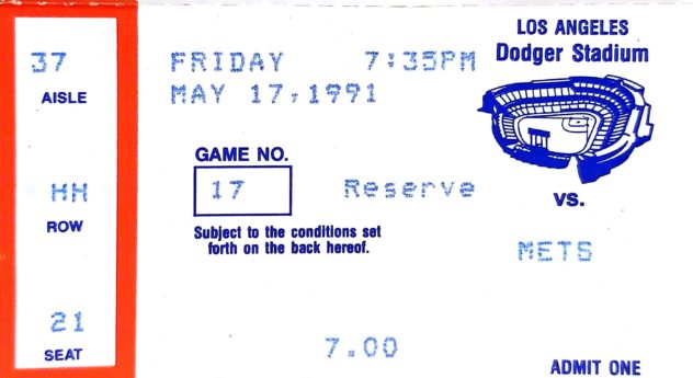 Mets Dodgers 1991 ticket